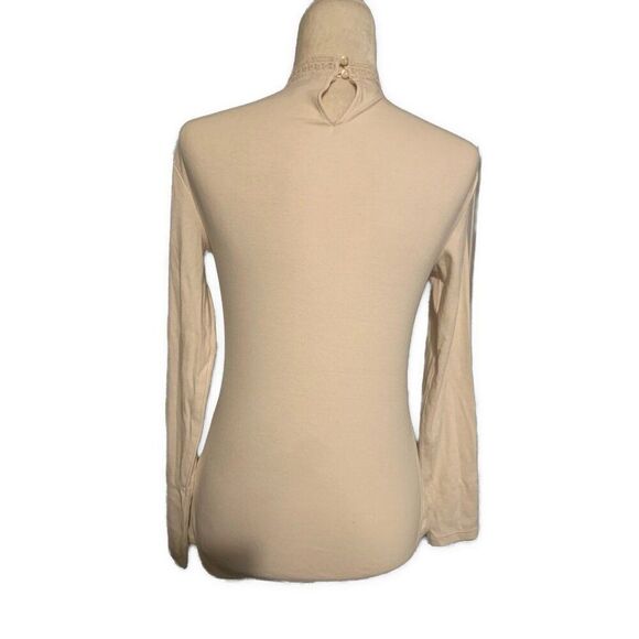 Ralph Lauren Womens Solid Bone Cream Long Sleeve Lace Mock Neck Top T Shirt Xs - Picture 2 of 3